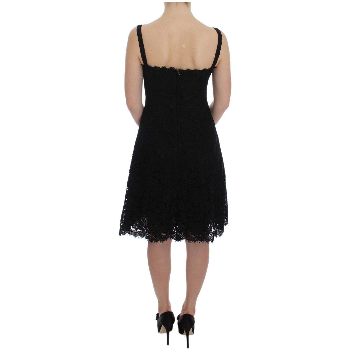 Dolce & Gabbana Elegant Black Floral Lace Knee-Length Dress Dolce & Gabbana