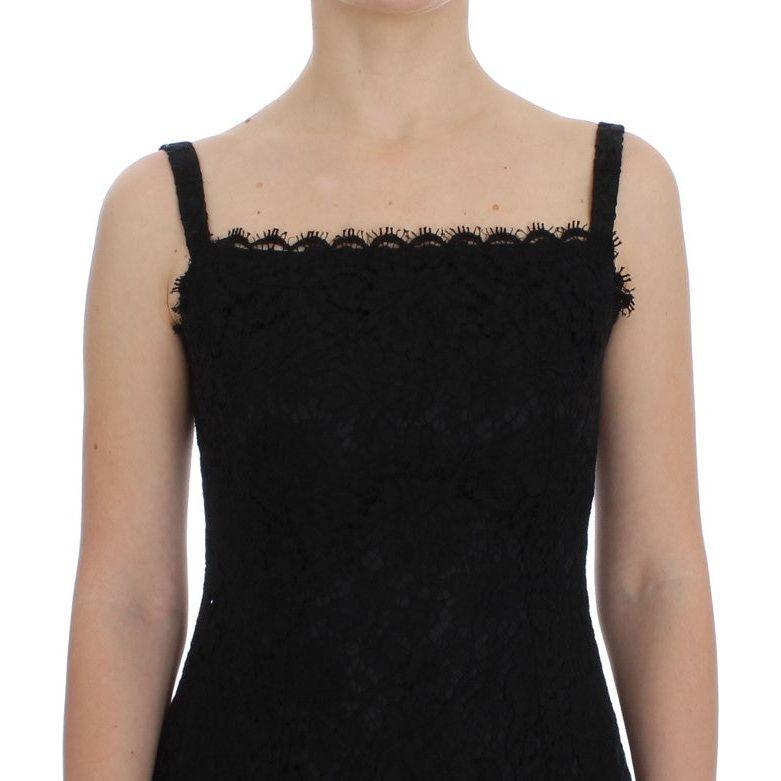 Dolce & Gabbana Elegant Black Floral Lace Knee-Length Dress Dolce & Gabbana