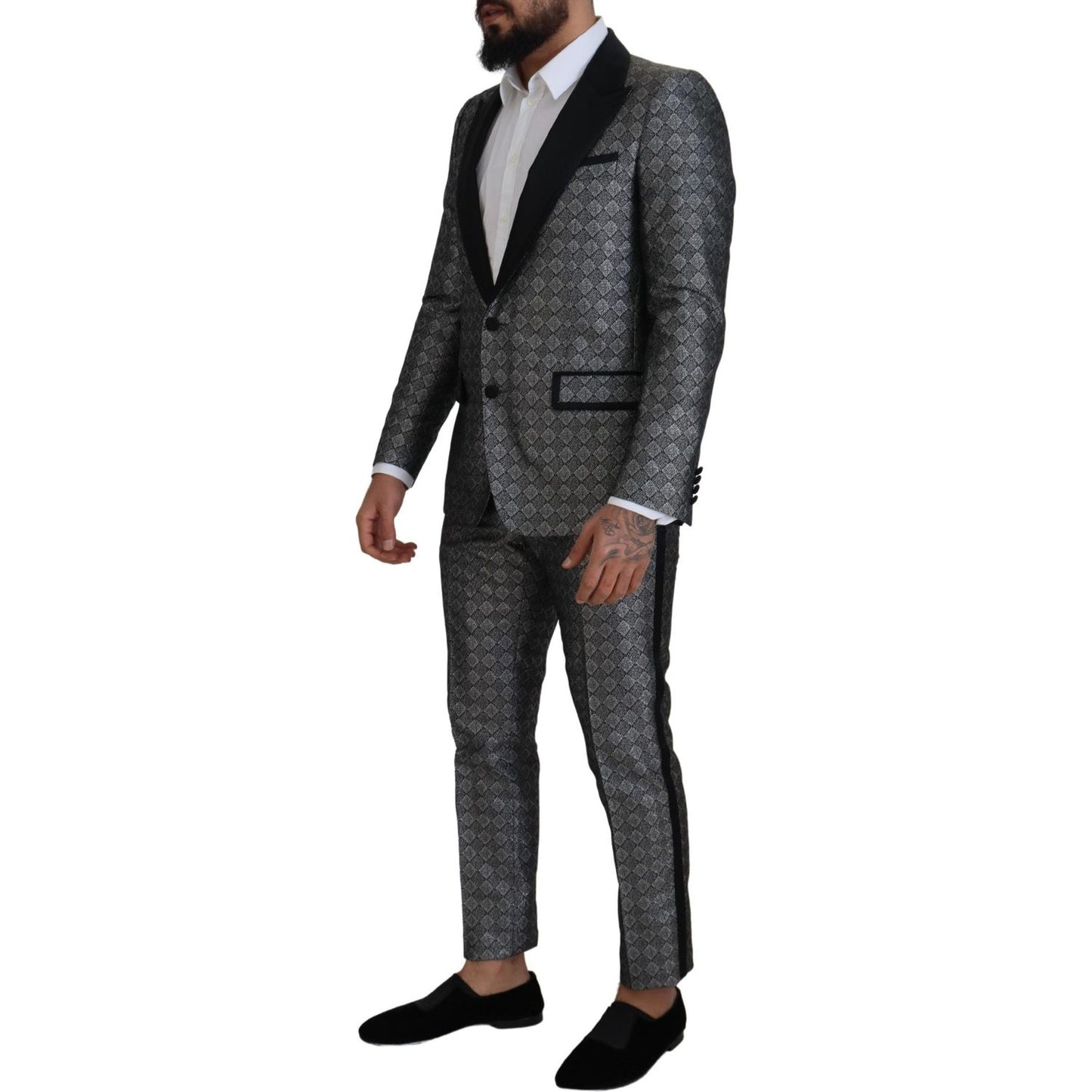 Dolce & Gabbana Elegant Silver Patterned Slim Fit Suit Dolce & Gabbana