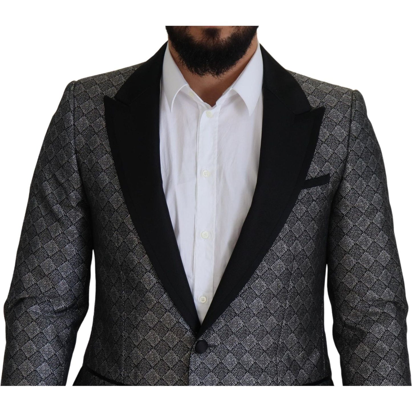 Dolce & Gabbana Elegant Silver Patterned Slim Fit Suit Dolce & Gabbana