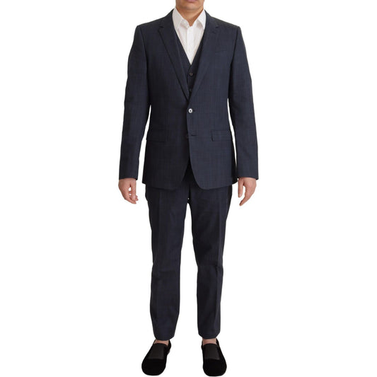 Dolce & Gabbana Elegant Dark Blue Cotton Three Piece Martini Suit Suit Dolce & Gabbana