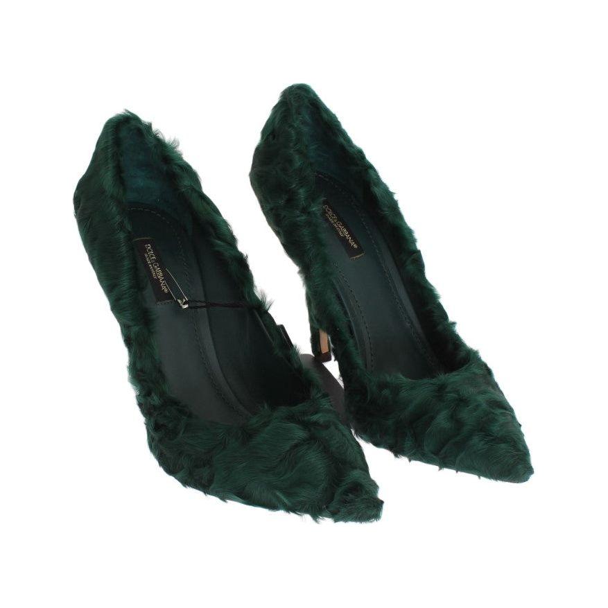 Dolce & Gabbana Green Xiangao Lamb Fur Leather Pumps