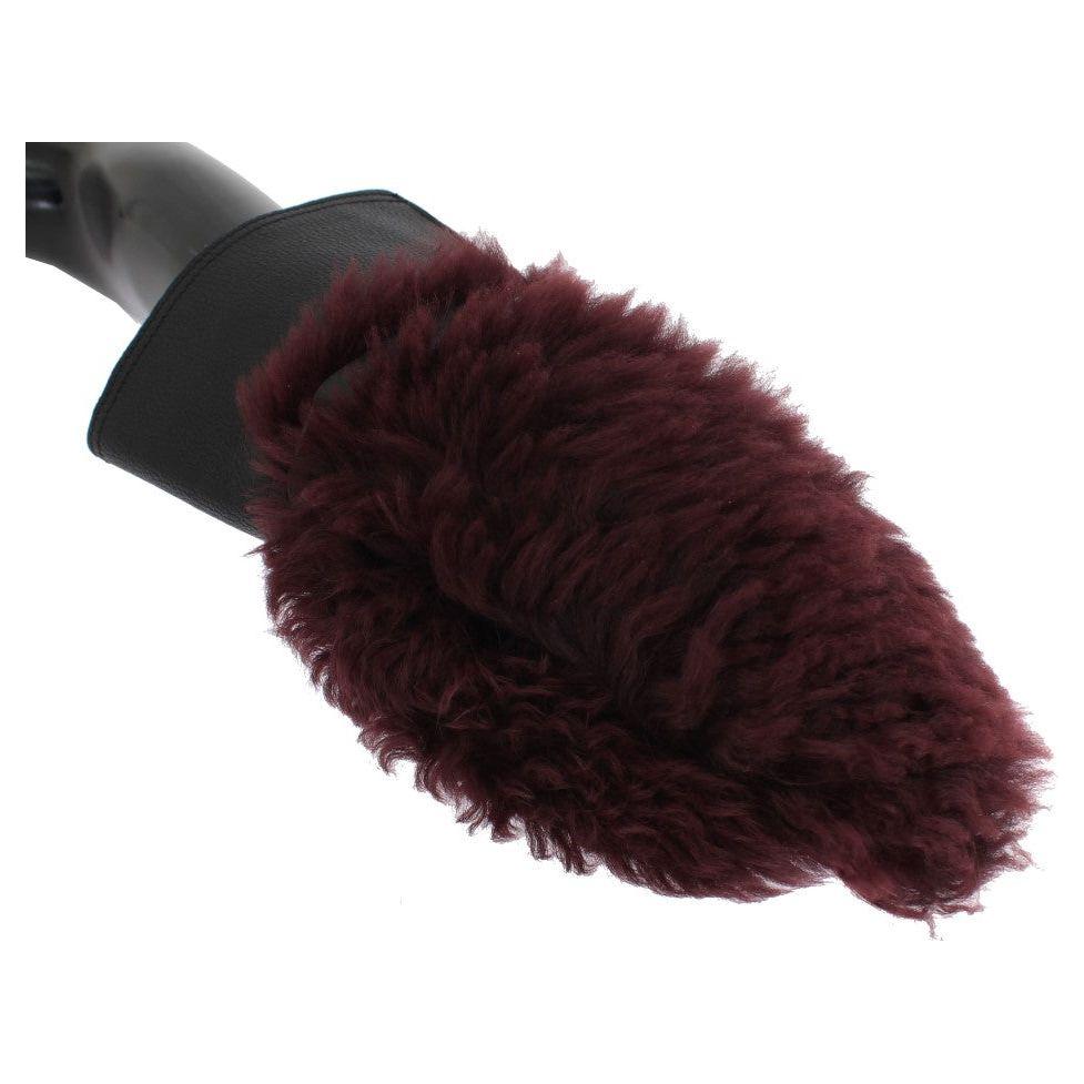 Dolce & Gabbana Black Leather Bordeaux Shearling Gloves
