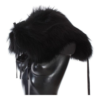 Dolce & Gabbana Black Fox Fur Shoulder Wrap Cover Collar Scarf