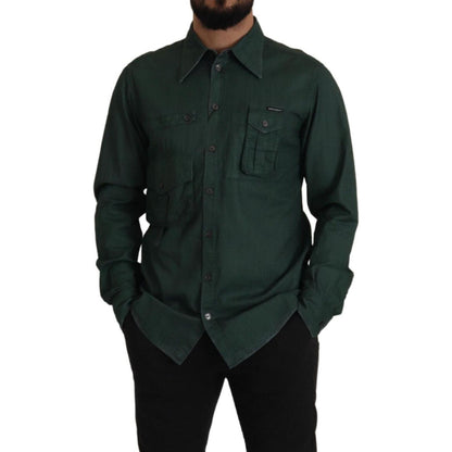 Dolce & Gabbana Dark Green Button Down Long Sleeves Shirt