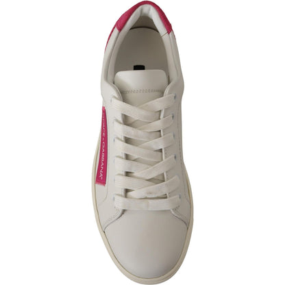 Dolce & Gabbana White Pink Leather Low Top Sneakers Womens Shoes