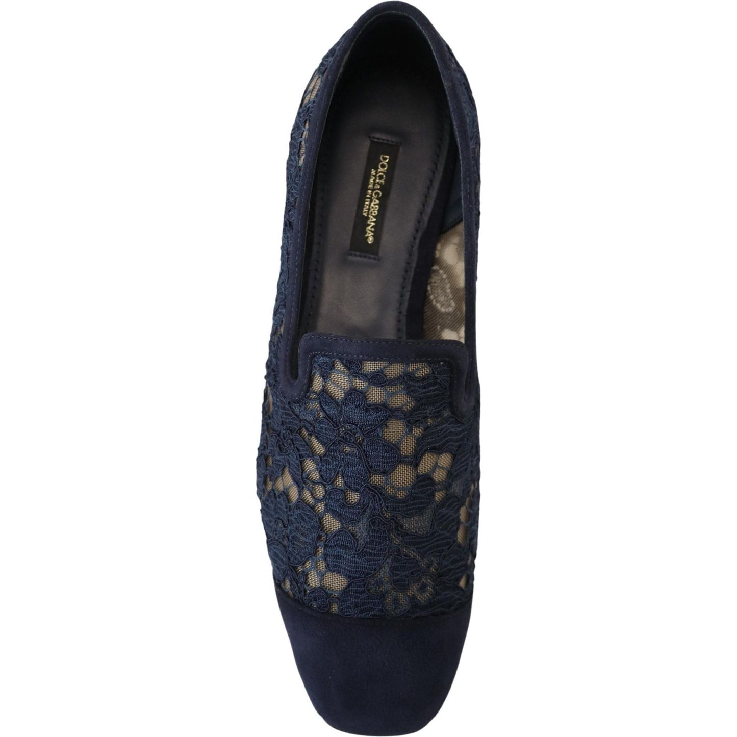 Dolce & Gabbana Blue Floral Lace Slip Ons Loafers Flats Shoes