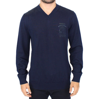 Ermanno Scervino Blue Wool Blend V-neck Pullover Sweater Ermanno Scervino