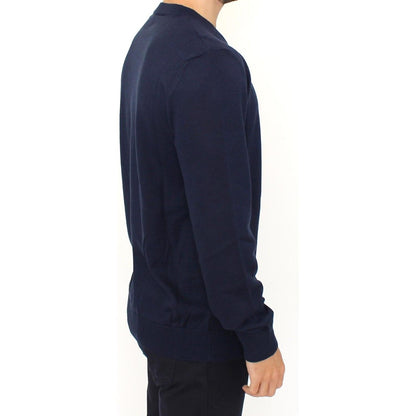 Ermanno Scervino Blue Wool Blend V-neck Pullover Sweater Ermanno Scervino