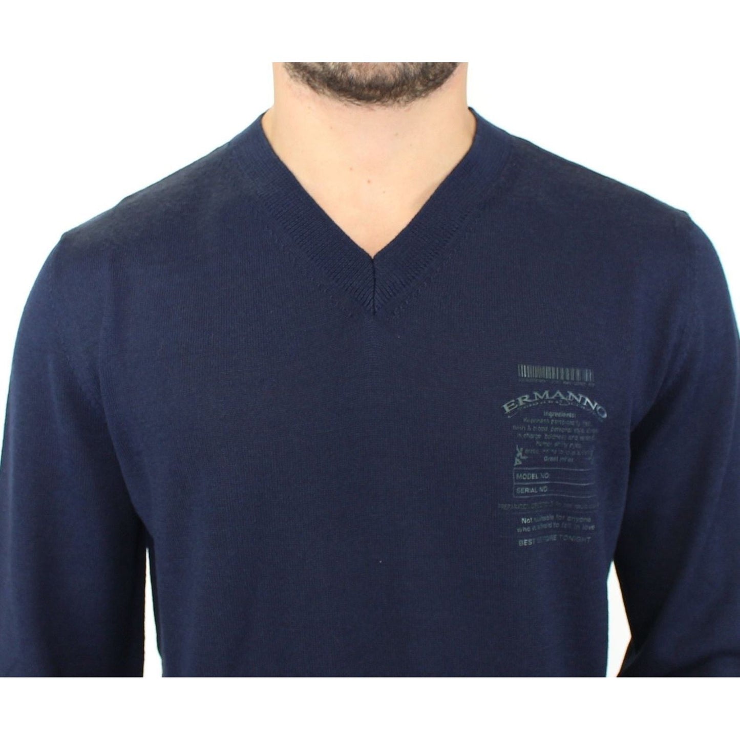 Ermanno Scervino Blue Wool Blend V-neck Pullover Sweater Ermanno Scervino