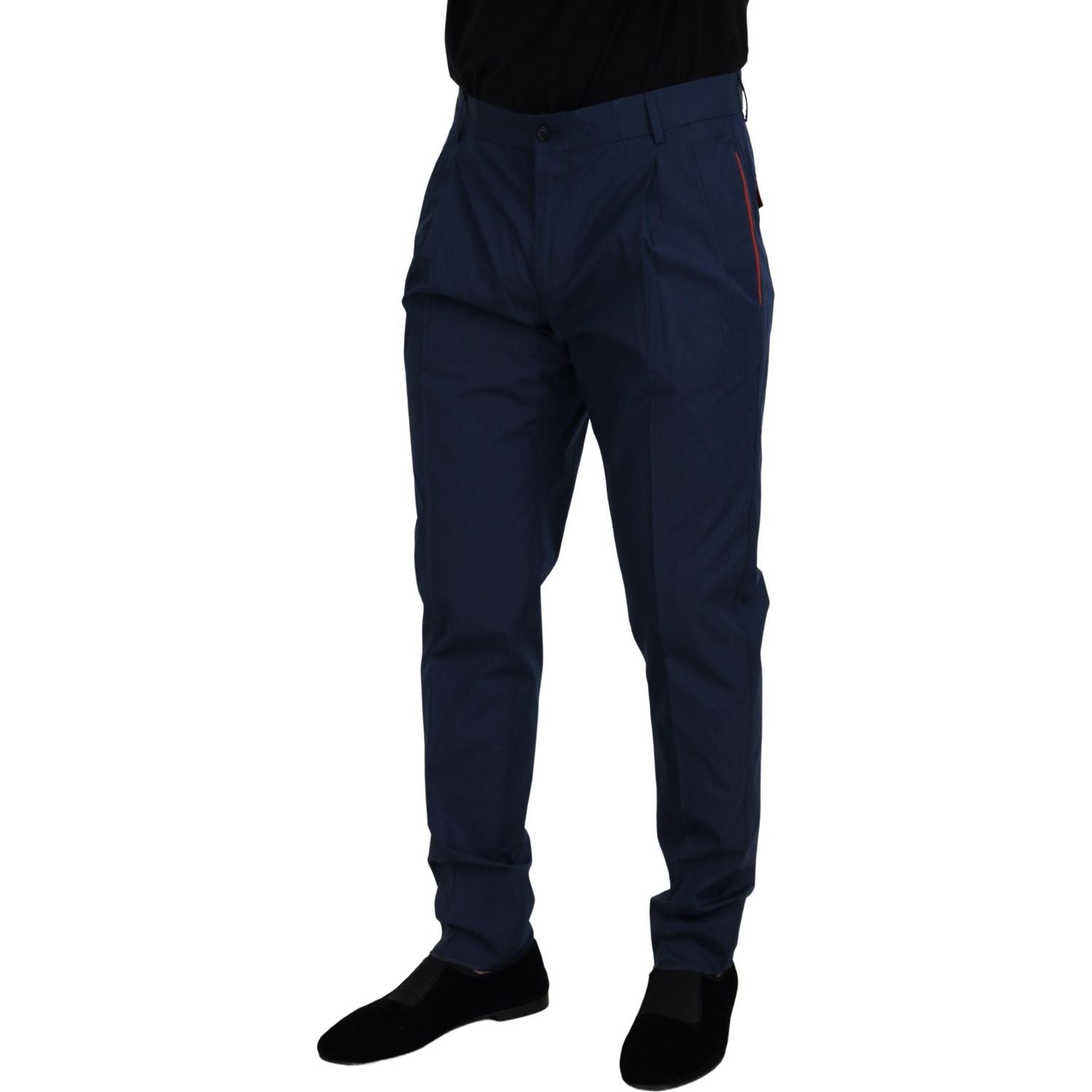 Dolce & Gabbana Blue Cotton Silk Trousers Chinos Pants