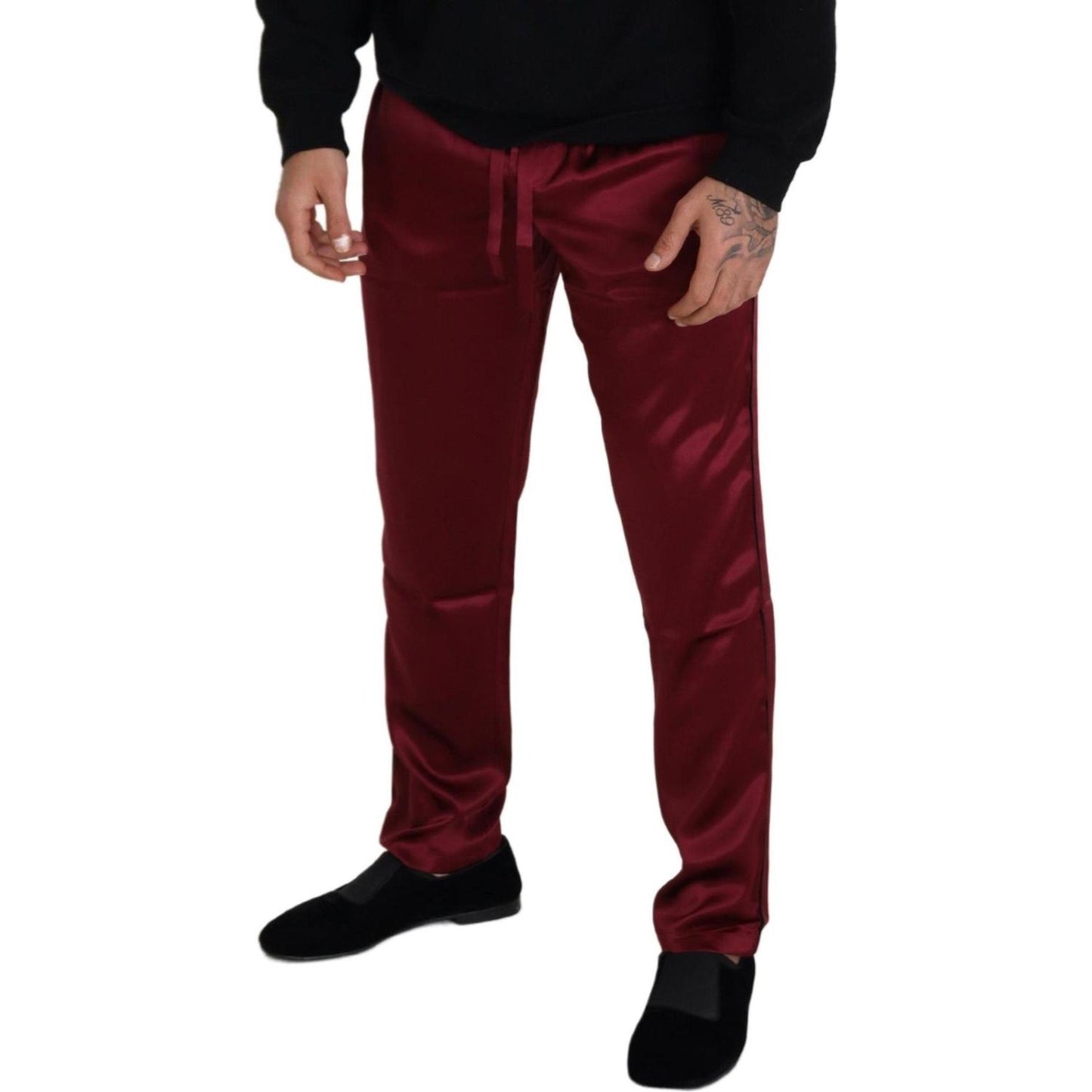 Dolce & Gabbana Silk Lounge Pants in Bordeaux Jeans & Pants Dolce & Gabbana