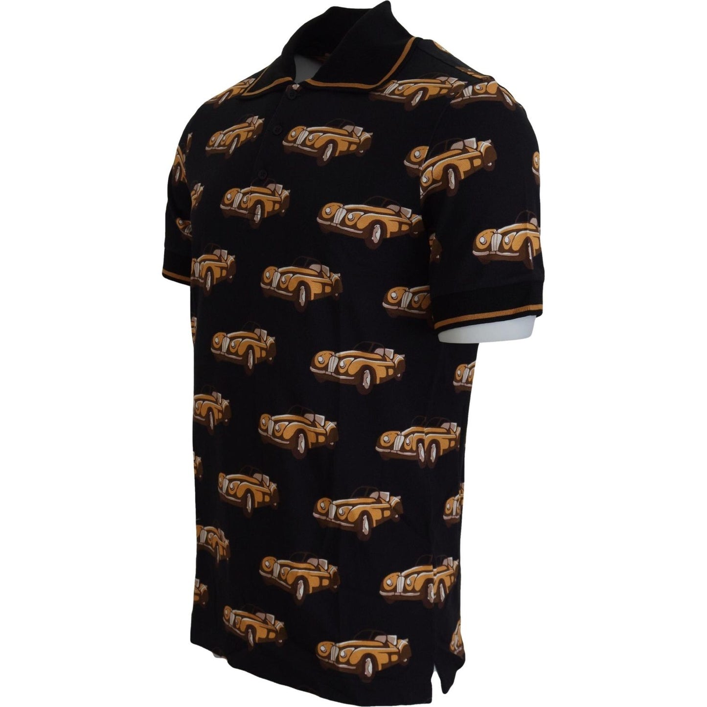 Dolce & Gabbana Elegant Car Print Polo T-Shirt in Black MAN T-SHIRTS Dolce & Gabbana