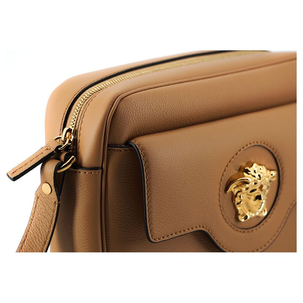 Versace Elegant Brown Leather Camera Case Shoulder Bag Crossbody Bag Versace