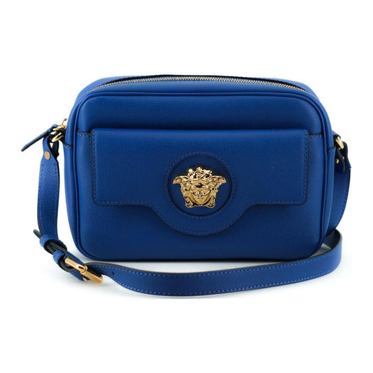 Versace Elegant Blue Calf Leather Camera Case Bag WOMAN SHOULDER BAGS Versace