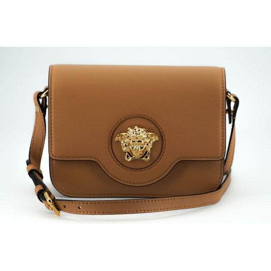 Versace Elegant Calf Leather Shoulder Bag in Brown WOMAN SHOULDER BAGS Versace