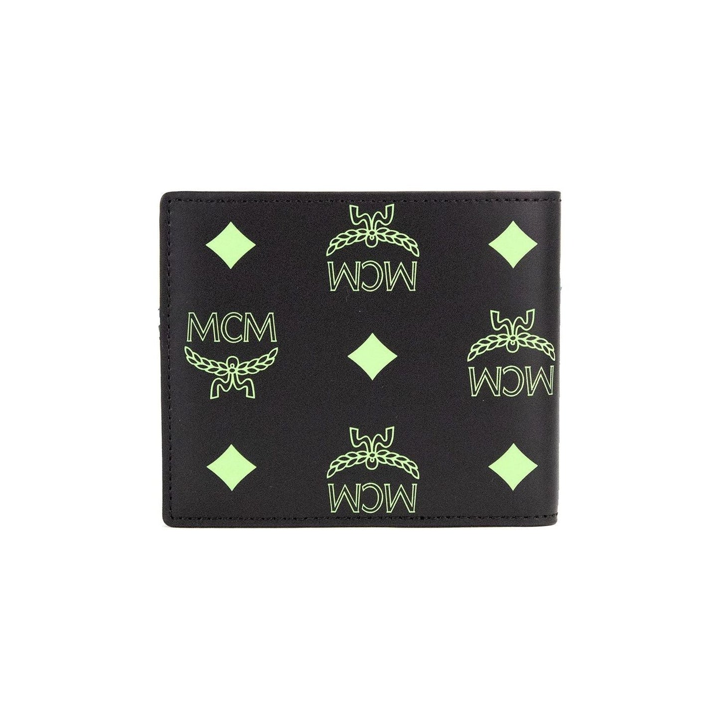 MCM Small Black Summer Green Smooth Visetos Monogram Logo Leather Bifold Wallet MCM