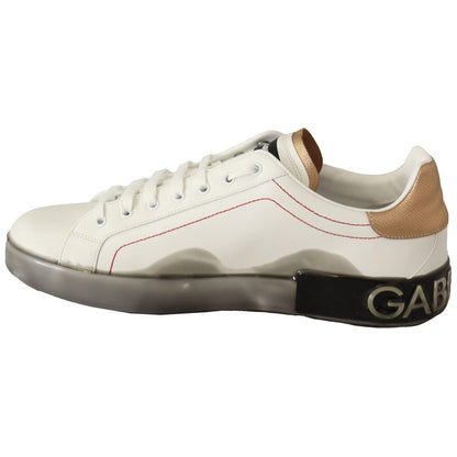 Dolce & Gabbana White Gold Leather Low Top Sneakers Casual Shoes