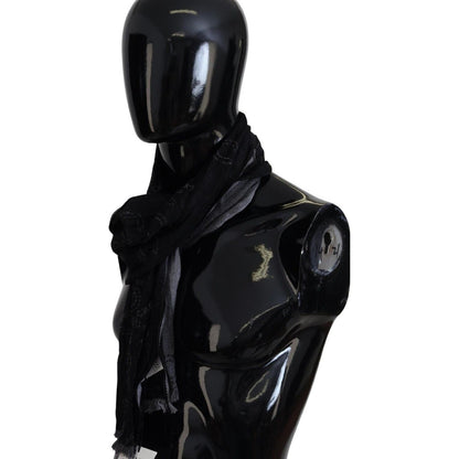 Costume National Black Grey Logo Print Men Neck Wrap Shawl Scarf