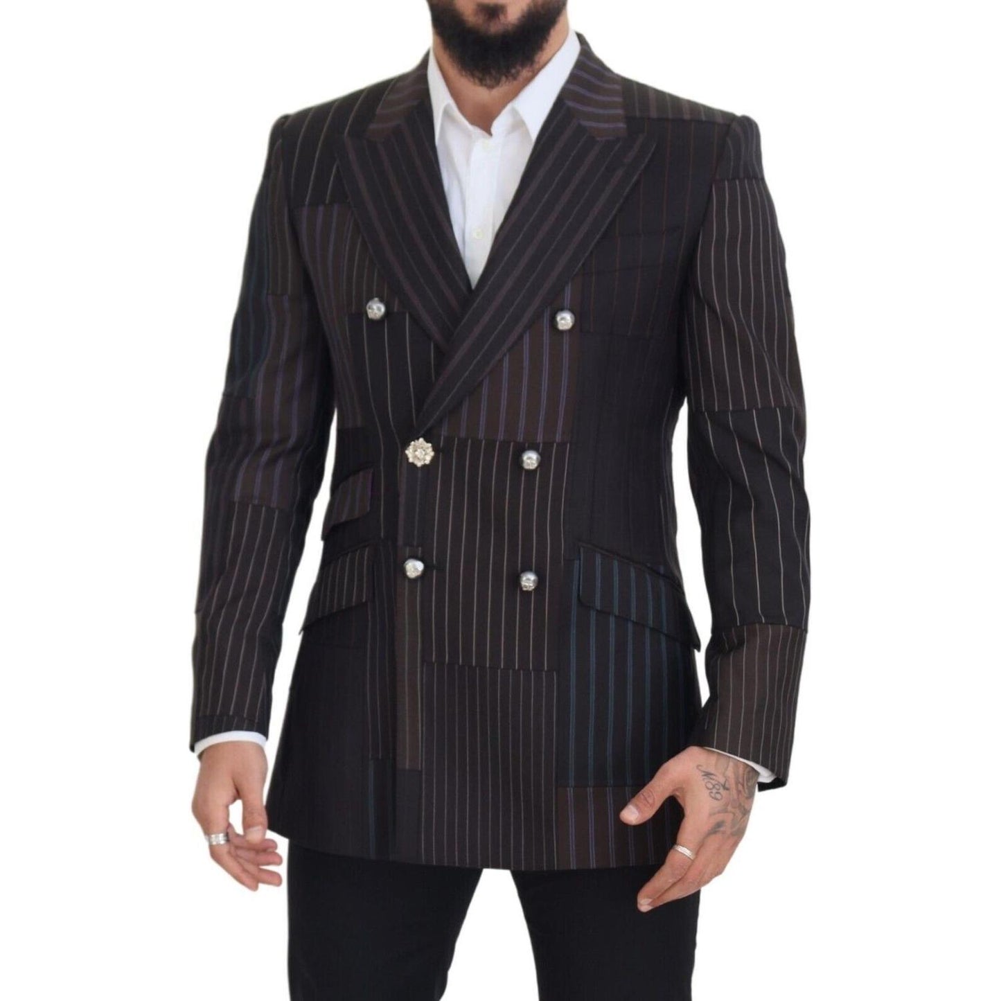 Dolce & Gabbana Multicolor Wool Silk Blend Slim Fit Blazer Dolce & Gabbana