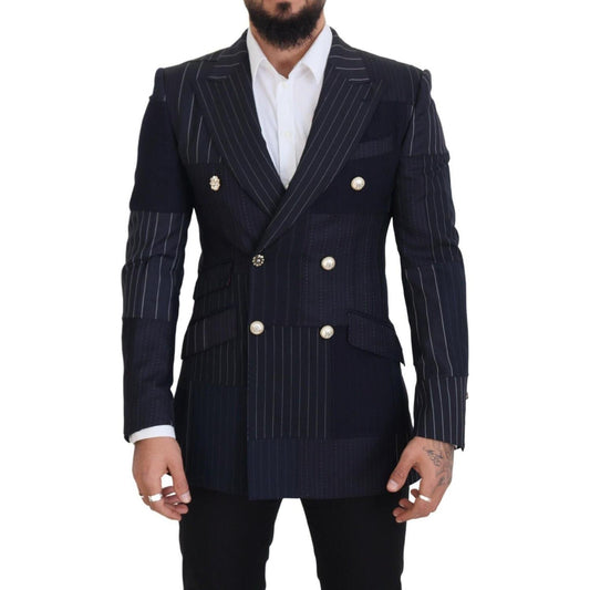 Dolce & Gabbana Navy Blue Double Breasted Slim Fit Blazer Dolce & Gabbana