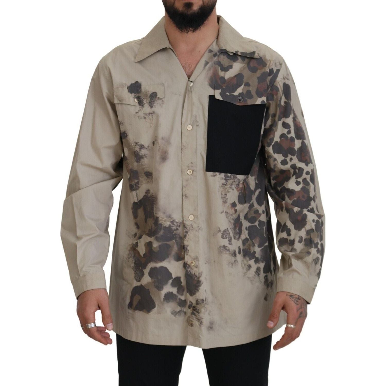 Dolce & Gabbana Beige Camouflage Cotton Long Sleeves Shirt