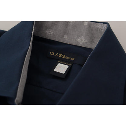 Roberto Cavalli Navy Blue Cotton Dress Formal Shirt