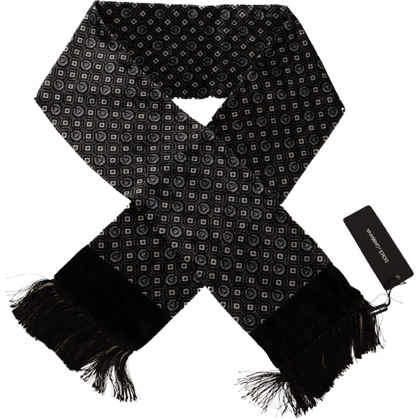 Dolce & Gabbana Elegant Black Geometric Silk Blend Scarf Dolce & Gabbana