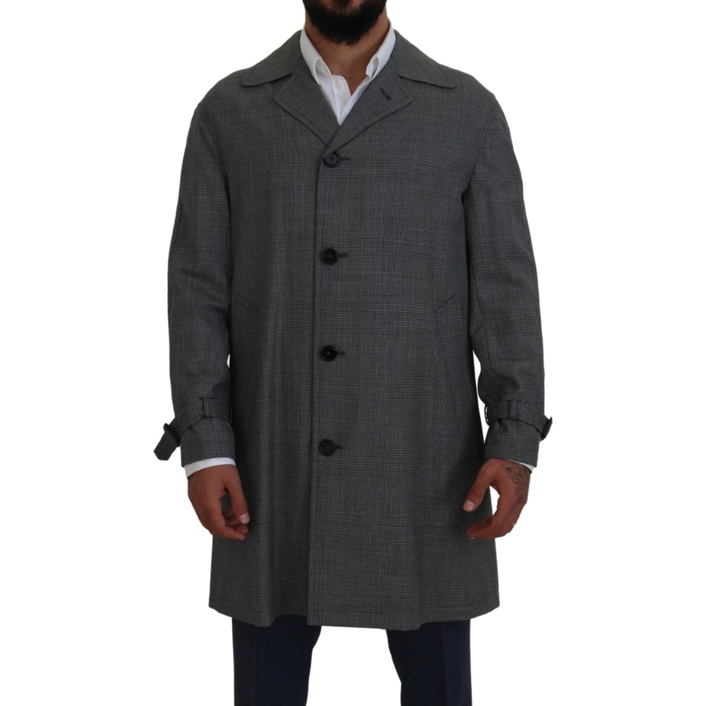 Dolce & Gabbana Elegant Gray Plaid Trench Coat Dolce & Gabbana