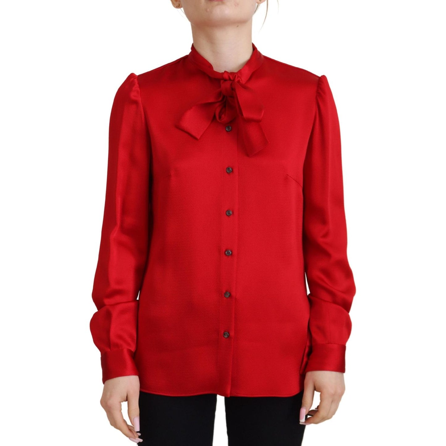 Dolce & Gabbana Elegant Red Ascot Collar Blouse Dolce & Gabbana