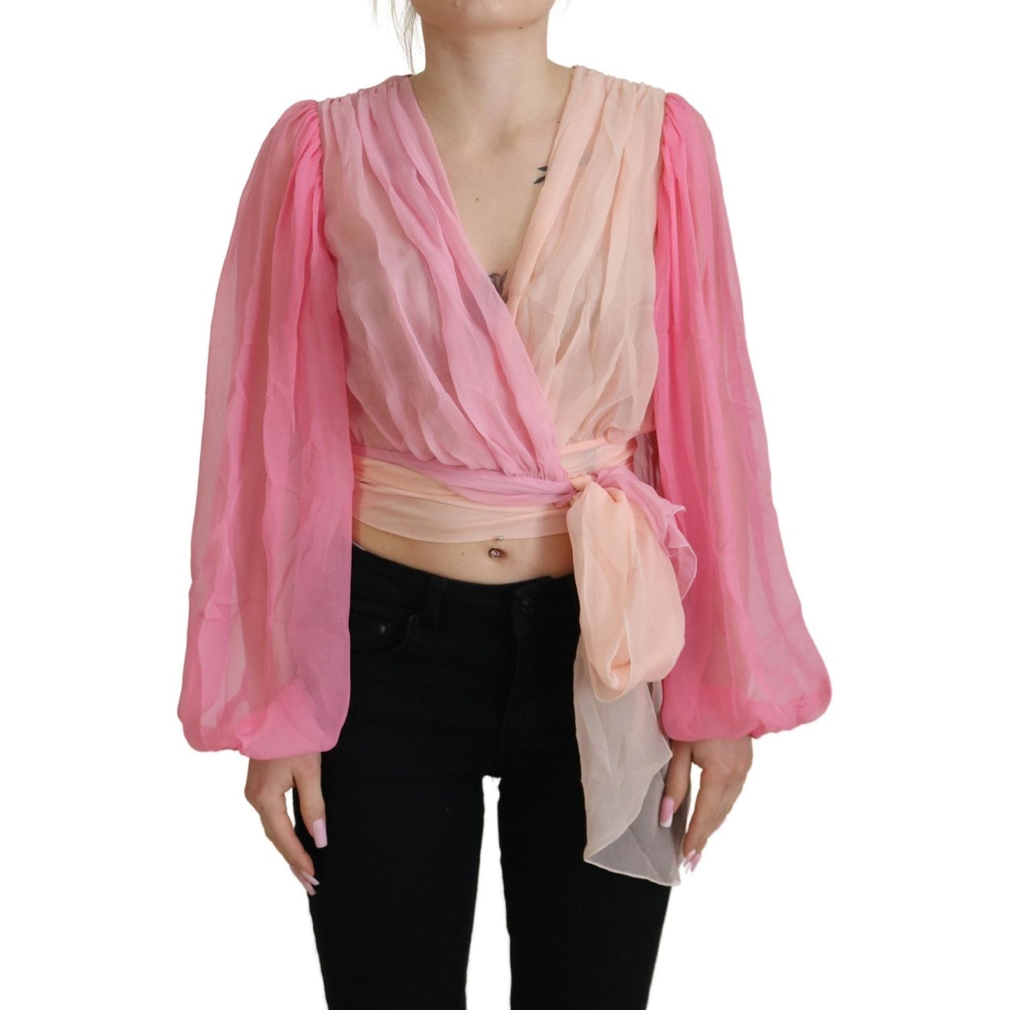 Dolce & Gabbana Silk V-Neckline Wrap Blouse in Pink Dolce & Gabbana