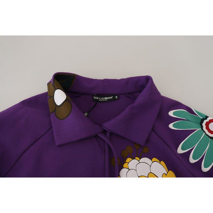 Dolce & Gabbana Purple Floral Print Pullover Cotton Sweater