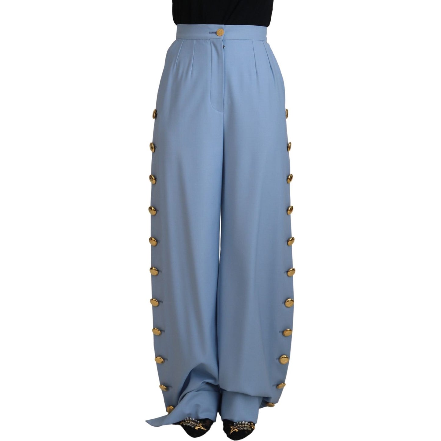 Dolce & Gabbana Elegant Light Blue Wool-Silk Blend Pants Dolce & Gabbana