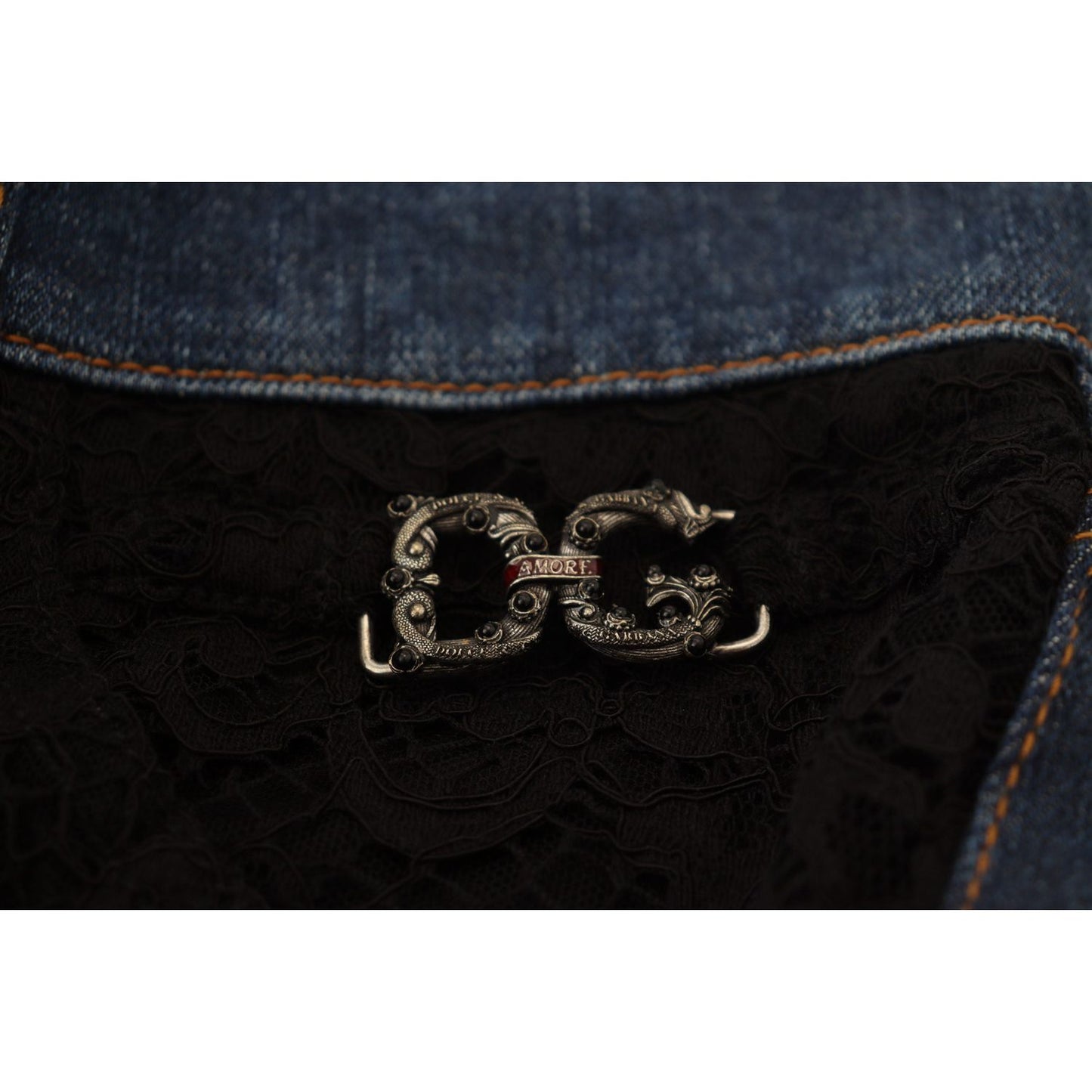 Dolce & Gabbana Elegant Floral Lace Front Denim Jeans & Pants Dolce & Gabbana