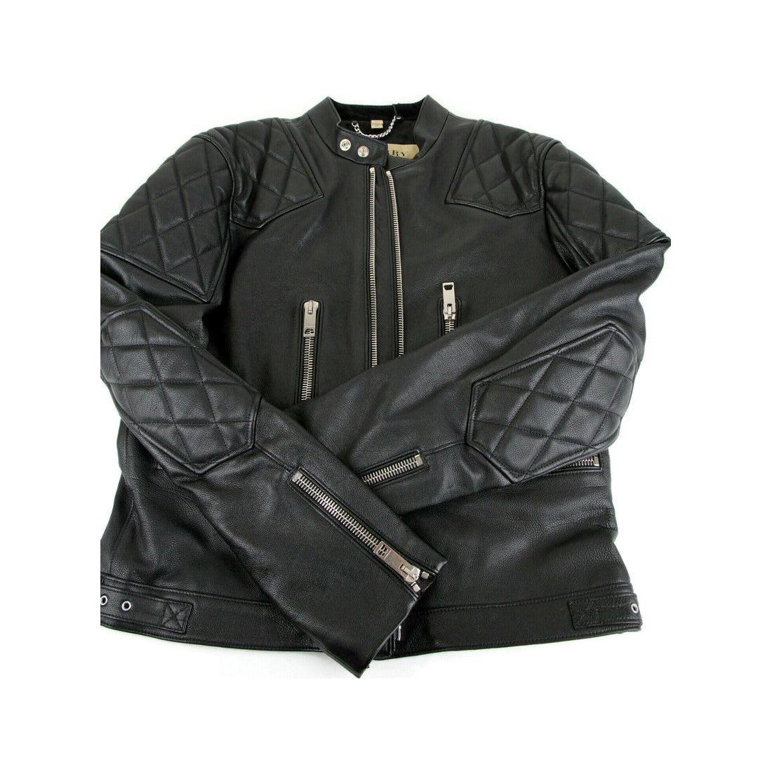 Burberry Men's Black Leather Diamond Quilted Biker Jacket Burberry