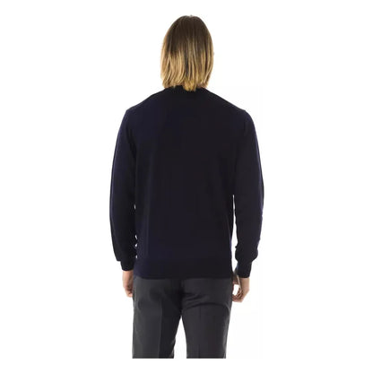 Uominitaliani Blue Merino Wool Men Sweater