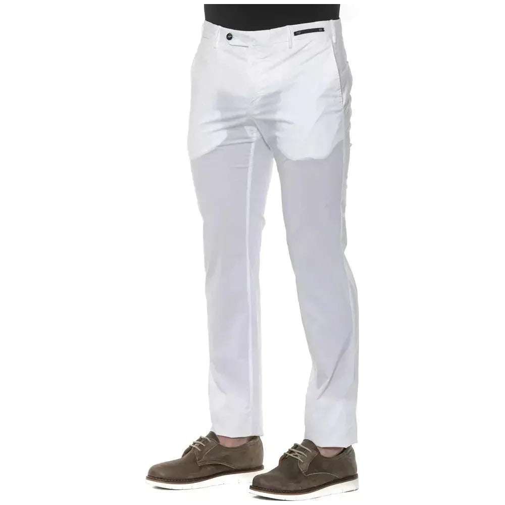PT Torino White Cotton Men Slim Trouser