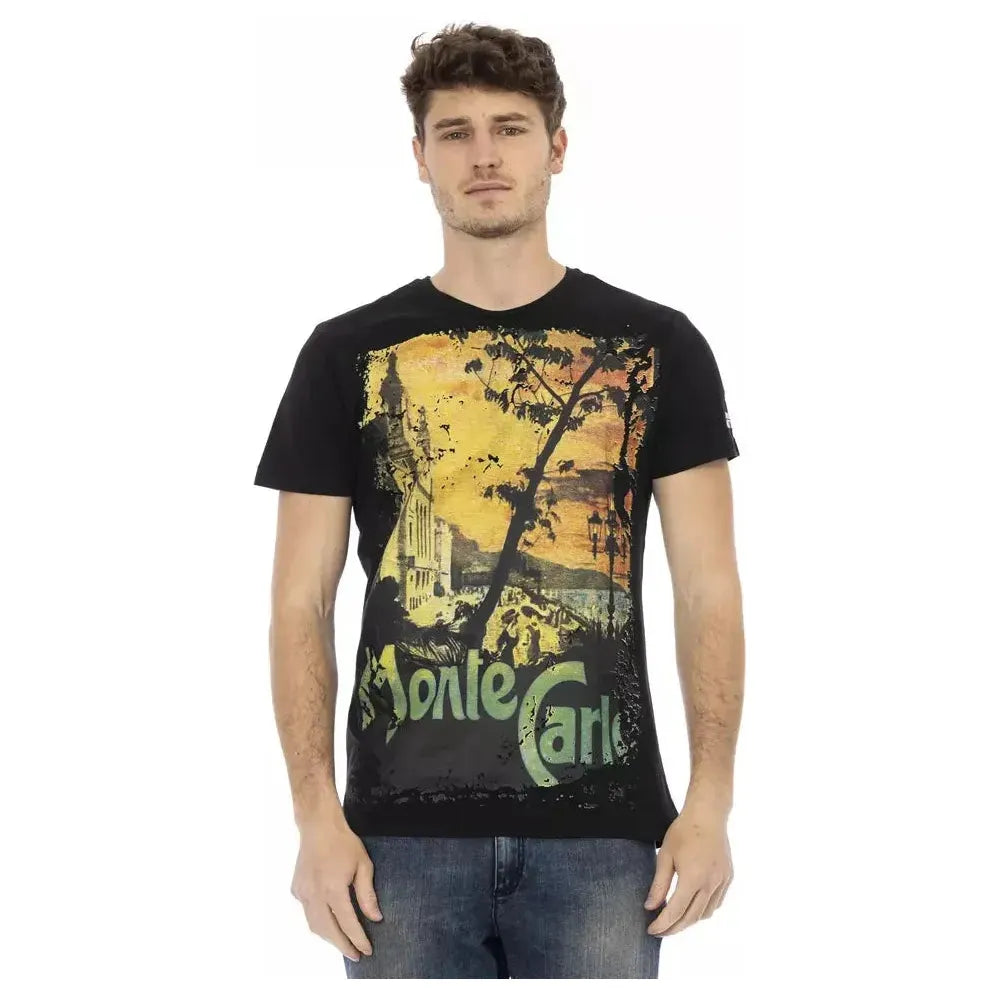 تي شيرت رجالي من القطن باللون الأسود من Trussardi Action