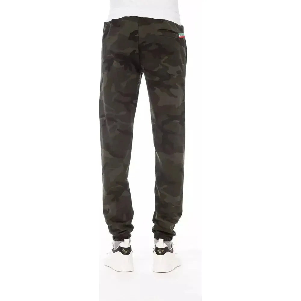 Baldinini Trend Green Cotton Men Sport Pant Baldinini Trend White Smoke