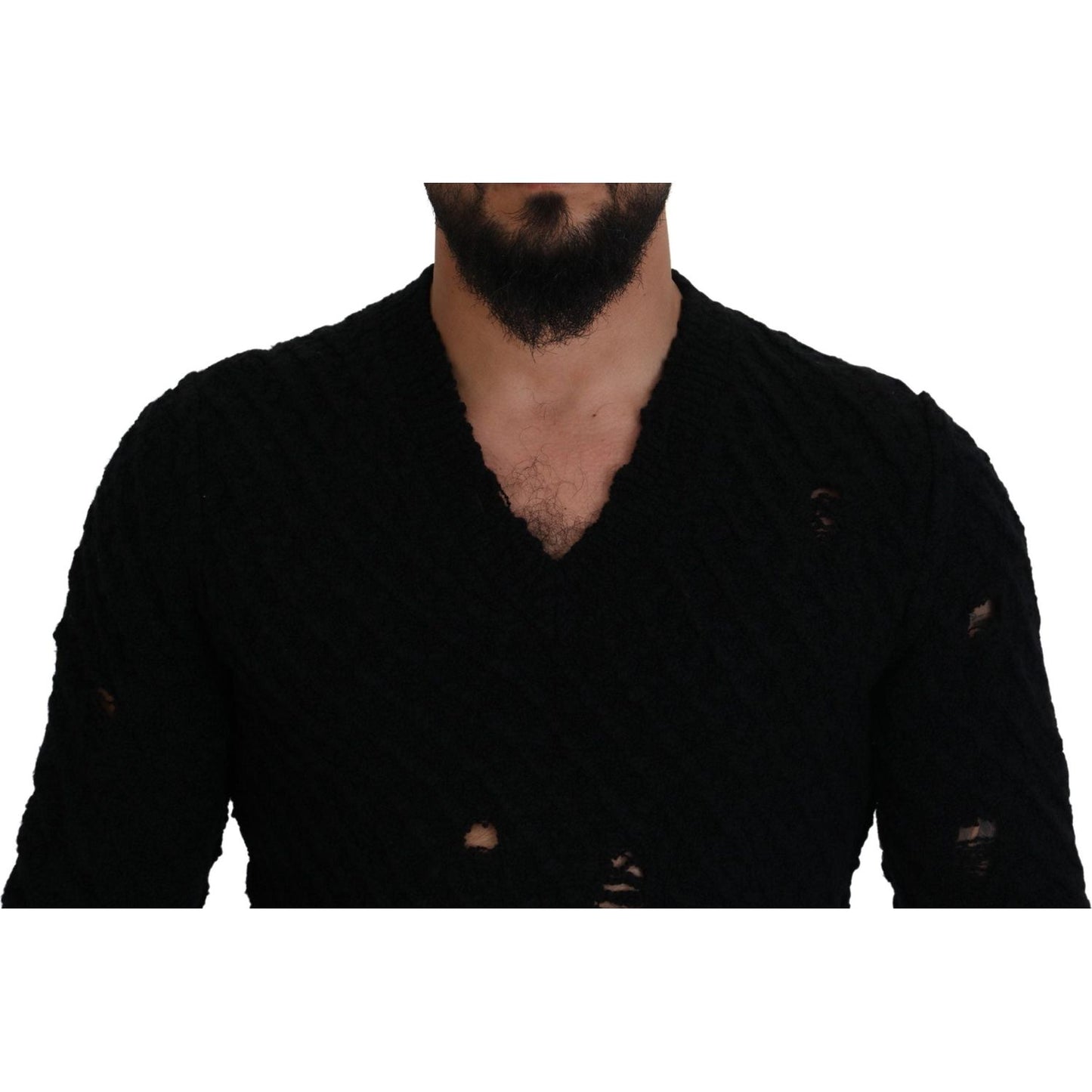 Dolce & Gabbana Elegant Black Wool-Blend V-Neck Sweater Dolce & Gabbana