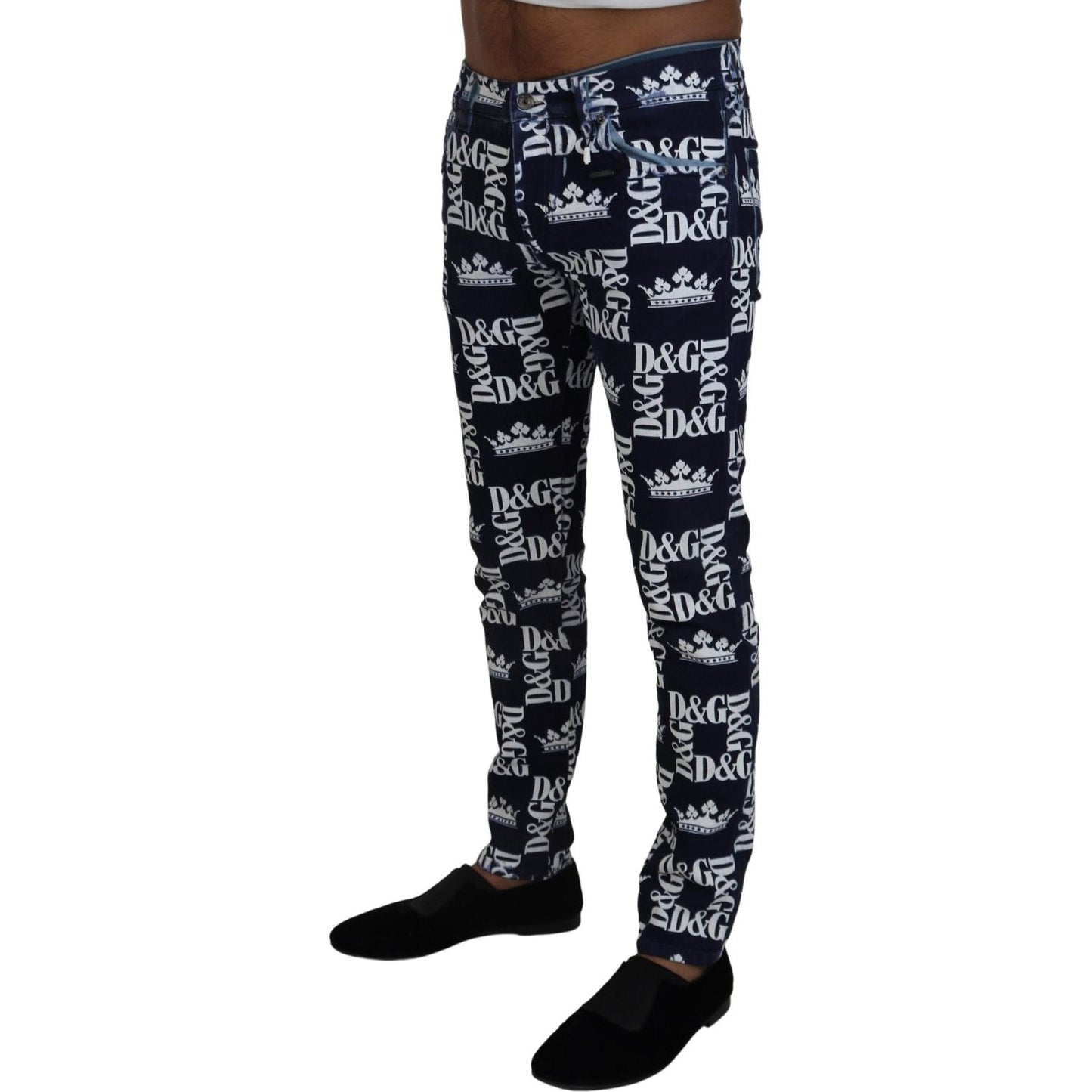 Dolce & Gabbana Elegant Crown Print Denim Pants Dolce & Gabbana