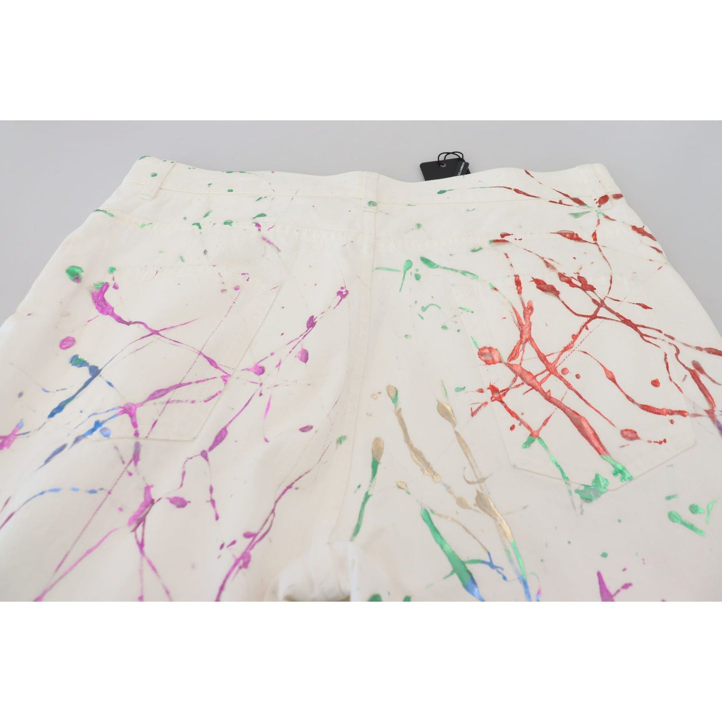 Dolce & Gabbana White Cotton Color Splash Print Denim Pants