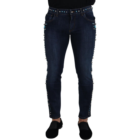 Dolce & Gabbana Blue Cotton Studded Low Waist Denim Jeans