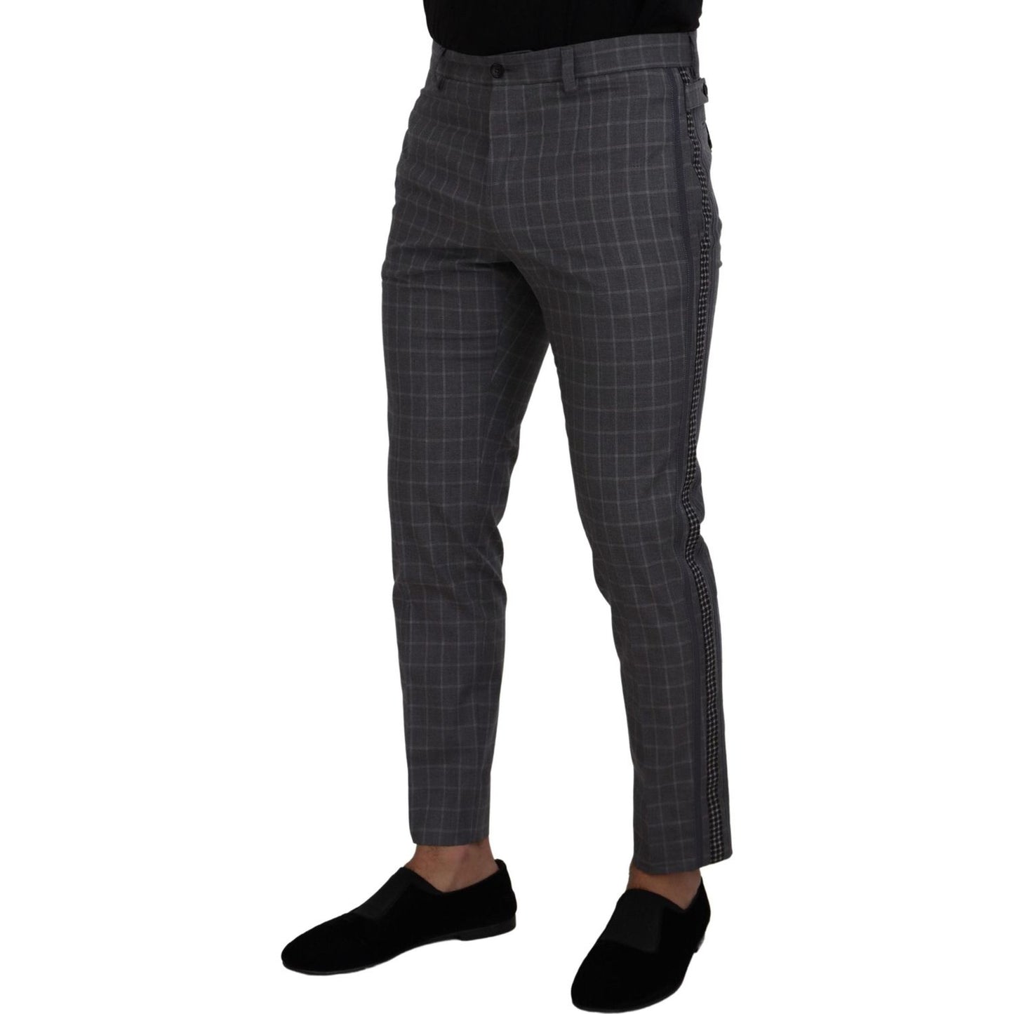 Dolce & Gabbana Grey Cotton Checkered Chino Pants