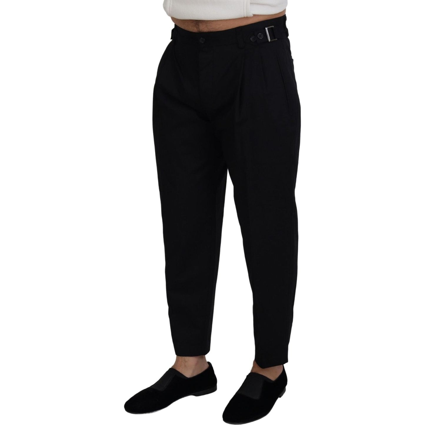 Dolce & Gabbana Sleek Black Italian Designer Pants with Side Buckle Dolce & Gabbana