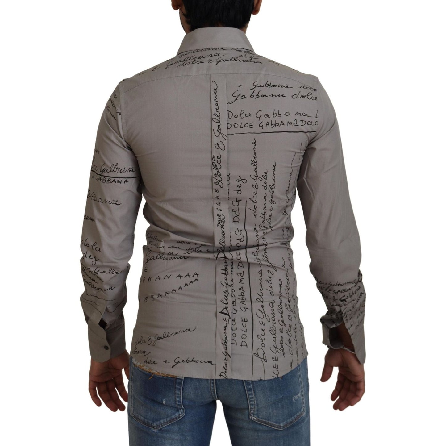 Dolce & Gabbana Gray Printed Cotton Slim Dress GOLD Shirt