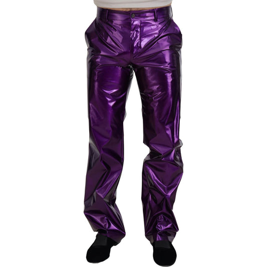 Dolce & Gabbana Purple Shining Men Casual Pants Dolce & Gabbana