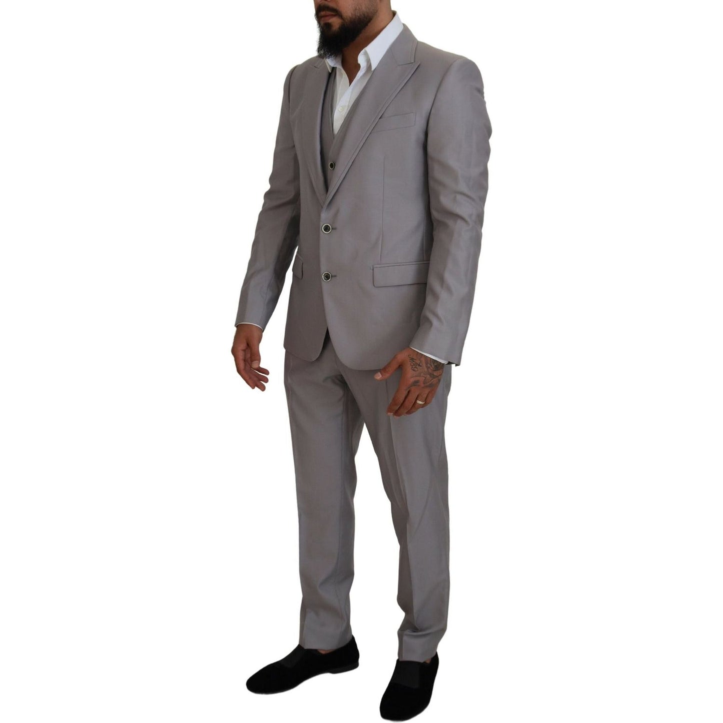 Dolce & Gabbana Silver Wool Silk 3 Piece Slim Fit Suit