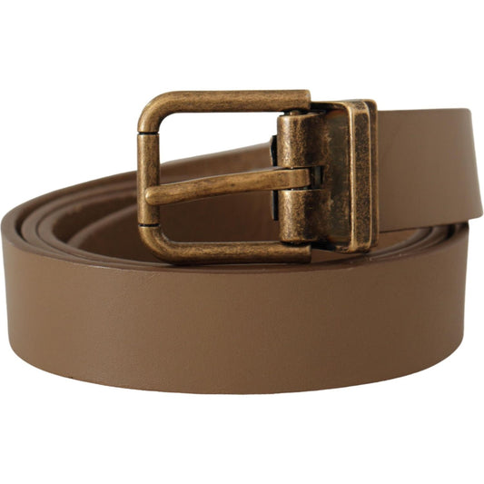 Dolce & Gabbana Elegant Brown Leather Belt with Brass Tone Buckle Dolce & Gabbana