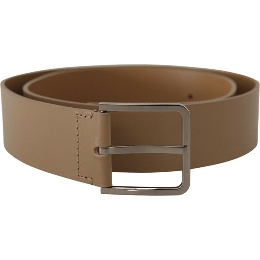 Dolce & Gabbana Beige Leather Statement Belt with Silver Buckle Dolce & Gabbana